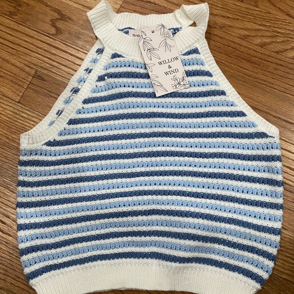 Willow & Wind Blue and White Striped Knit Top